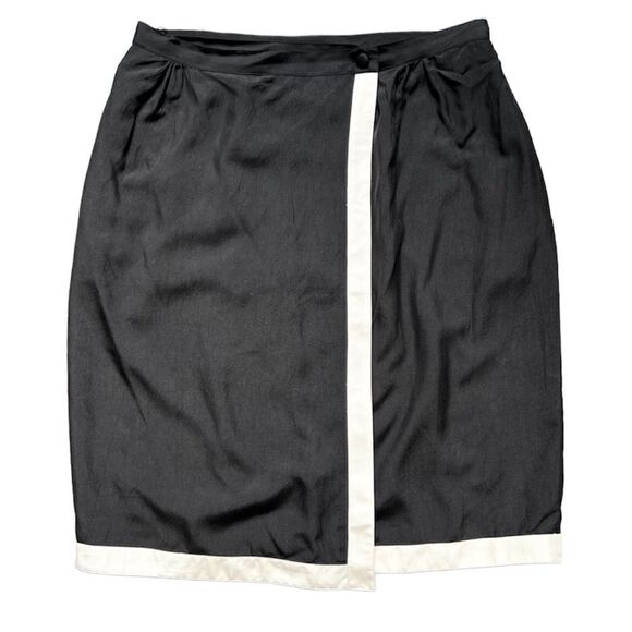 Vintage 1980’s Pia Rucci 100% Silk Wrap Skirt Black and Ivory Size 12 - Picture 1 of 12